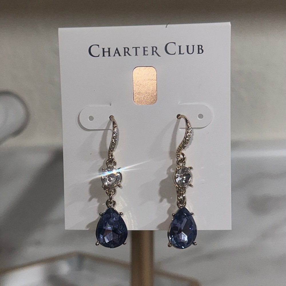 Charter Club Crystal & Stone Gold Tone Drop Earrings Women Teardrop-shaped, Blue